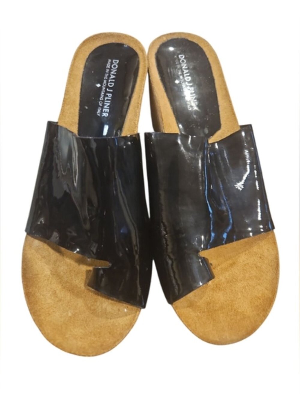 Donald Pliner SZ 8.5 Ginie Black Patent Leather Platform Wedge Sandals - Picture 2 of 8